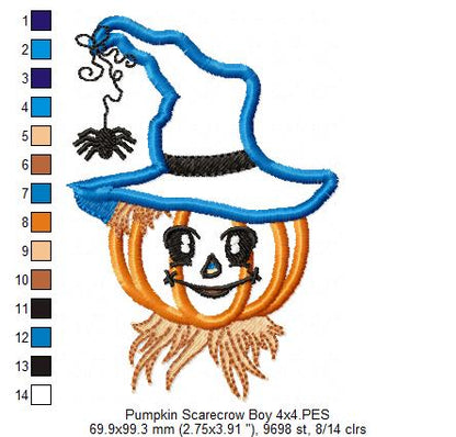 Halloween Pumpkin Scarecrow - Applique - Machine Embroidery Design