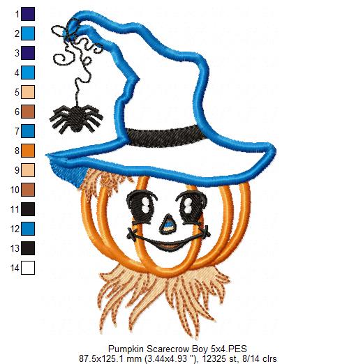 Halloween Pumpkin Scarecrow - Applique - Machine Embroidery Design