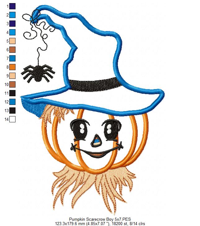 Halloween Pumpkin Scarecrow - Applique - Machine Embroidery Design