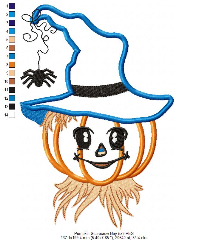 Halloween Pumpkin Scarecrow - Applique - Machine Embroidery Design