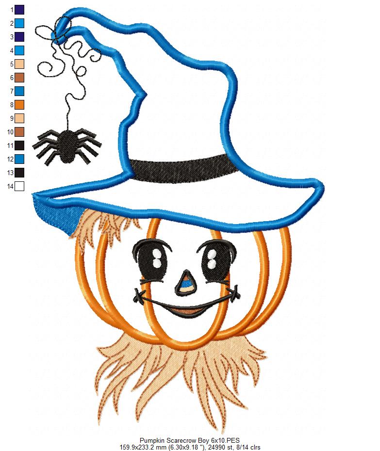 Halloween Pumpkin Scarecrow - Applique - Machine Embroidery Design