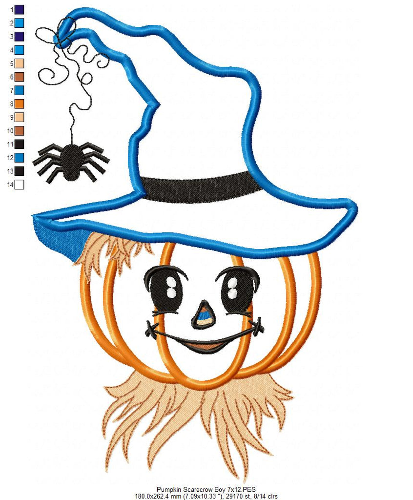 Halloween Pumpkin Scarecrow - Applique - Machine Embroidery Design