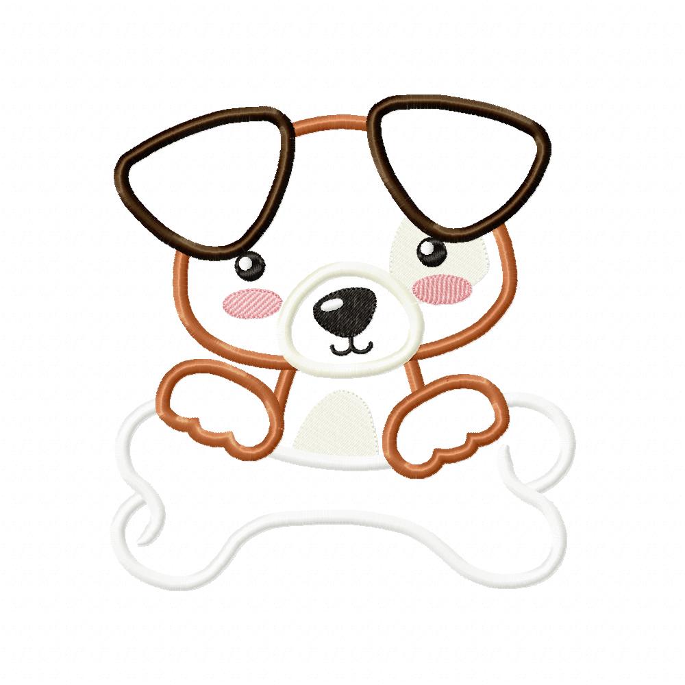 Puppy Boy with a Bone - Applique - Machine Embroidery Design
