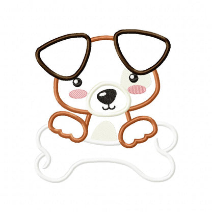 Puppy Boy with a Bone - Applique - Machine Embroidery Design