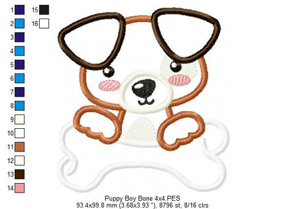 Puppy Boy with a Bone - Applique - Machine Embroidery Design