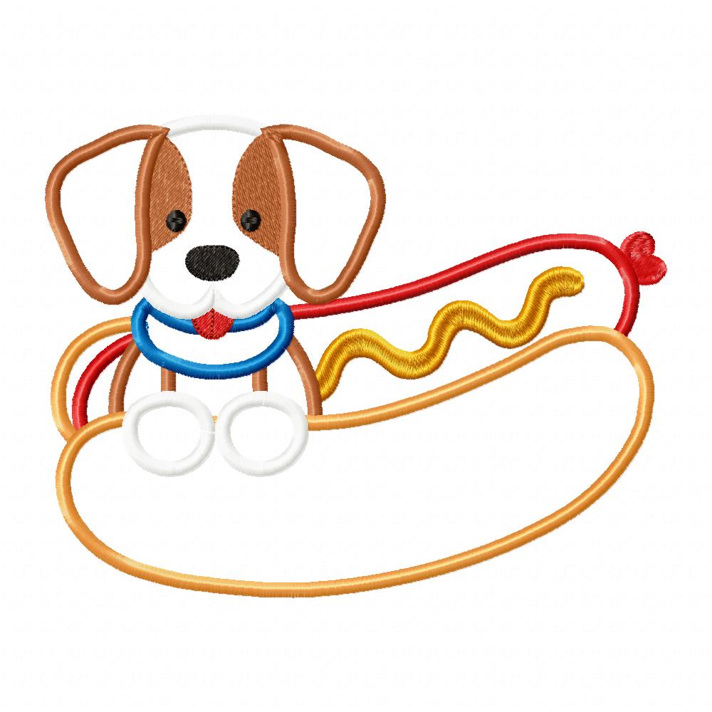Puppy with Hot Dog - Applique - Machine Embroidery Design