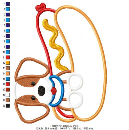 Puppy with Hot Dog - Applique - Machine Embroidery Design
