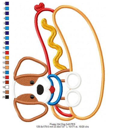 Puppy with Hot Dog - Applique - Machine Embroidery Design