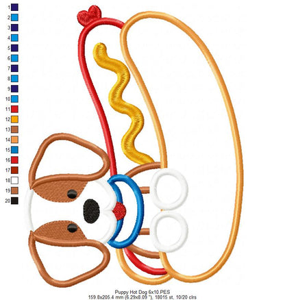 Puppy with Hot Dog - Applique - Machine Embroidery Design