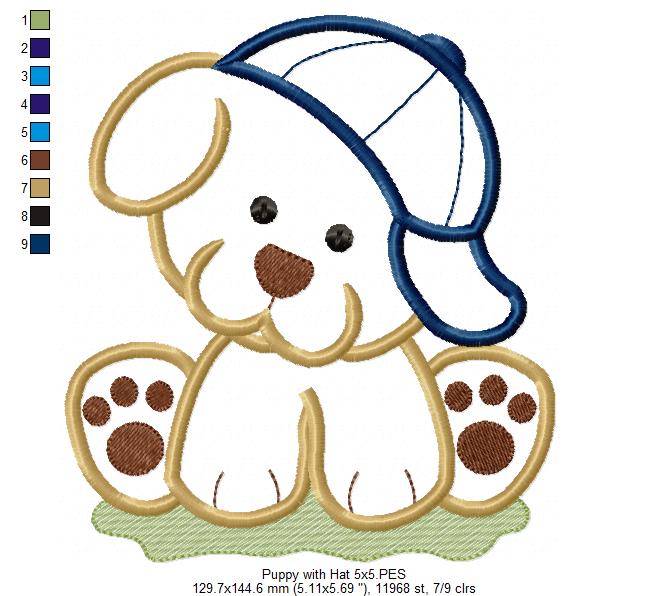 Puppy with Hat - Applique - Machine Embroidery Design