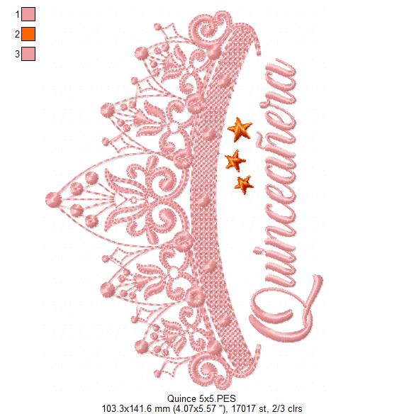 Tiara Quinceañera - Fill Stitch - Machine Embroidery Design