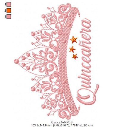 Tiara Quinceañera - Fill Stitch - Machine Embroidery Design
