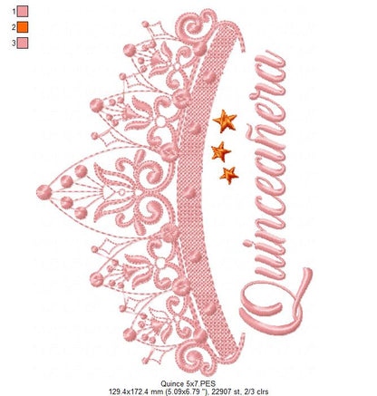 Tiara Quinceañera - Fill Stitch - Machine Embroidery Design