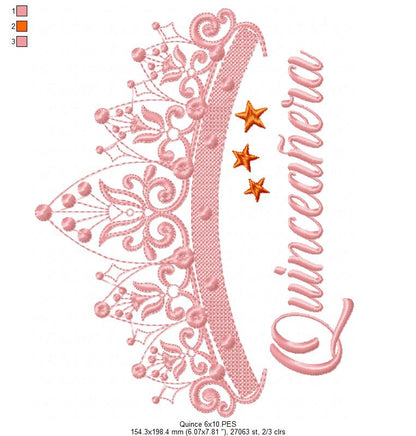 Tiara Quinceañera - Fill Stitch - Machine Embroidery Design