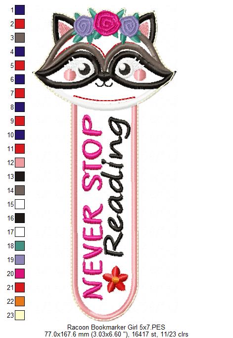 Racoon Girl Bookmarker - ITH Project - Machine Embroidery Design