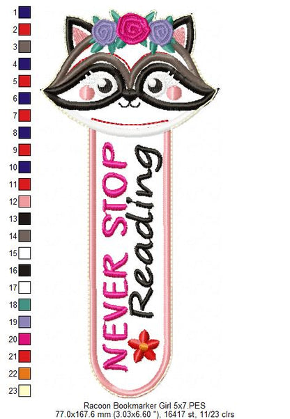 Racoon Girl Bookmarker - ITH Project - Machine Embroidery Design