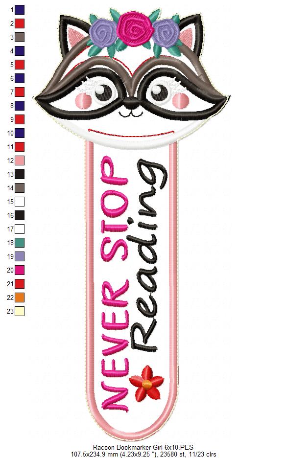 Racoon Girl Bookmarker - ITH Project - Machine Embroidery Design