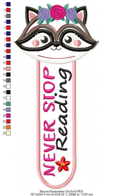 Racoon Girl Bookmarker - ITH Project - Machine Embroidery Design