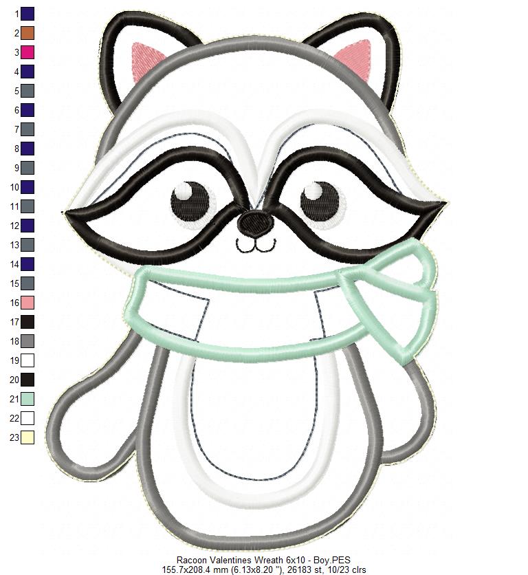 Love Racoon Wreath - ITH Project - Machine Embroidery Design