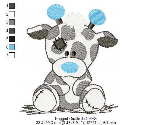 Ragged Giraffe Boy - Fill Stitch - Machine Embroidery Design