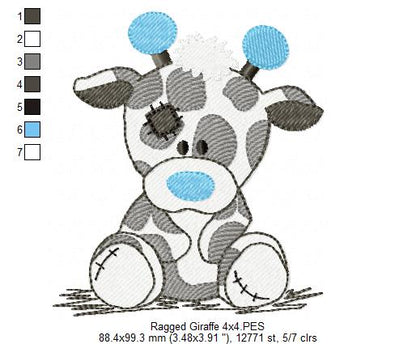 Ragged Giraffe Boy and Girl - Fill Stitch - Set of 2 Designs - Machine Embroidery Design