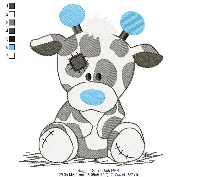 Ragged Giraffe Boy - Fill Stitch - Machine Embroidery Design