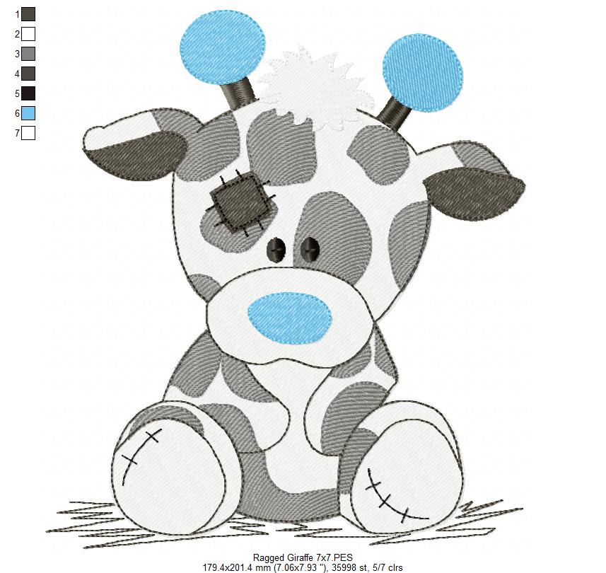 Ragged Giraffe Boy - Fill Stitch - Machine Embroidery Design