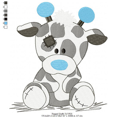 Ragged Giraffe Boy - Fill Stitch - Machine Embroidery Design