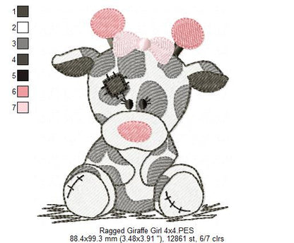 Ragged Giraffe Boy and Girl - Fill Stitch - Set of 2 Designs - Machine Embroidery Design