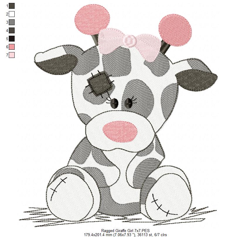 Ragged Giraffe Boy and Girl - Fill Stitch - Set of 2 Designs - Machine Embroidery Design