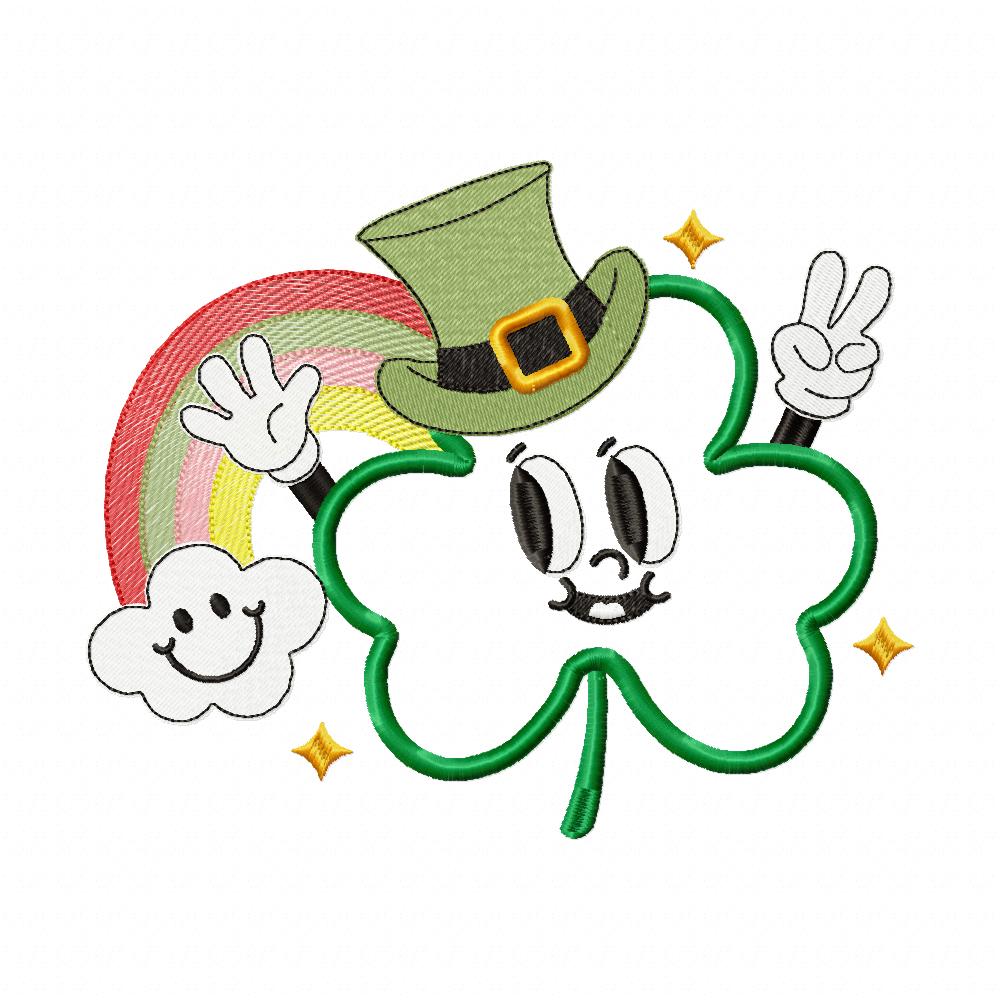 Happy Shamrock Clover and Rainbow - Applique - Machine Embroidery Design