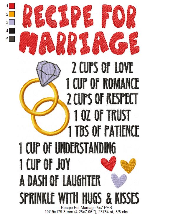 Recipe for Marriage - Fill Stitch Embroidery