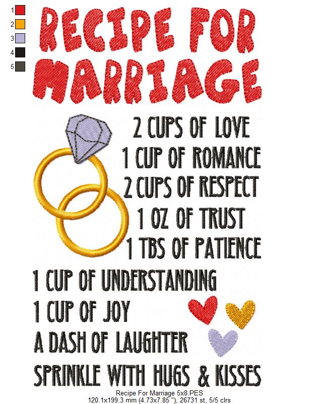 Recipe for Marriage - Fill Stitch Embroidery