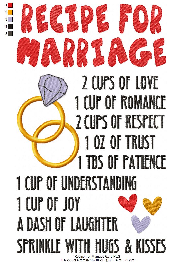 Recipe for Marriage - Fill Stitch Embroidery