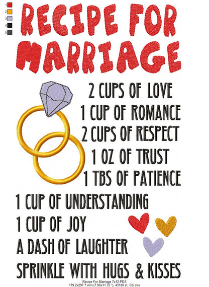 Recipe for Marriage - Fill Stitch Embroidery