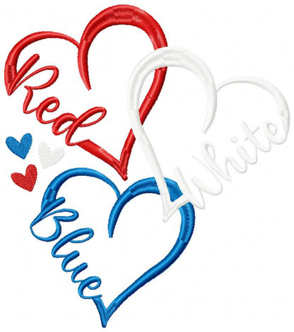 ❤️🤍💙 Red White Blue Hearts – Satin Stitch – Machine Embroidery Design