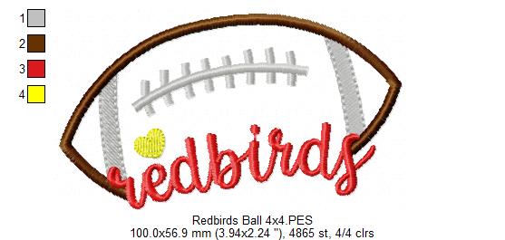Football Redbirds Ball - Fill Stitch - Machine Wmbroidery Design