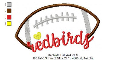 Football Redbirds Ball - Fill Stitch - Machine Wmbroidery Design