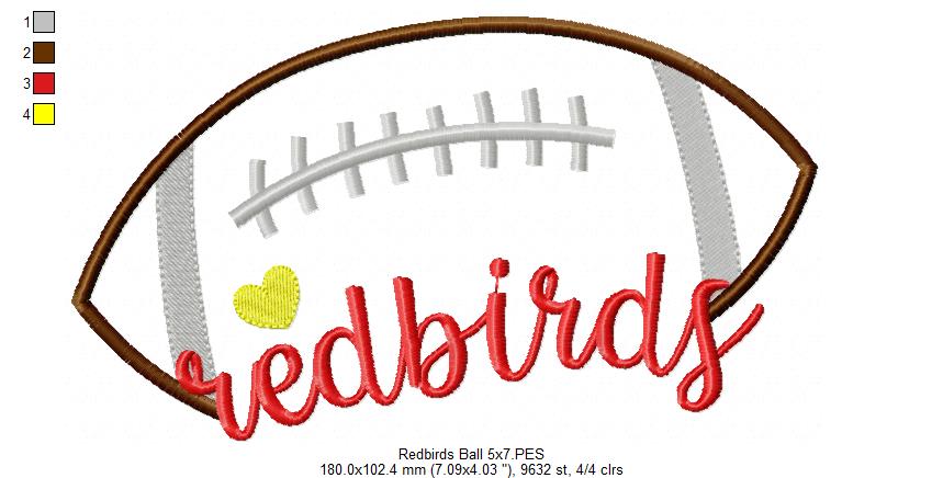 Football Redbirds Ball - Fill Stitch - Machine Wmbroidery Design