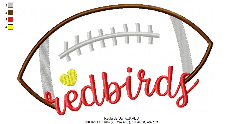 Football Redbirds Ball - Fill Stitch - Machine Wmbroidery Design