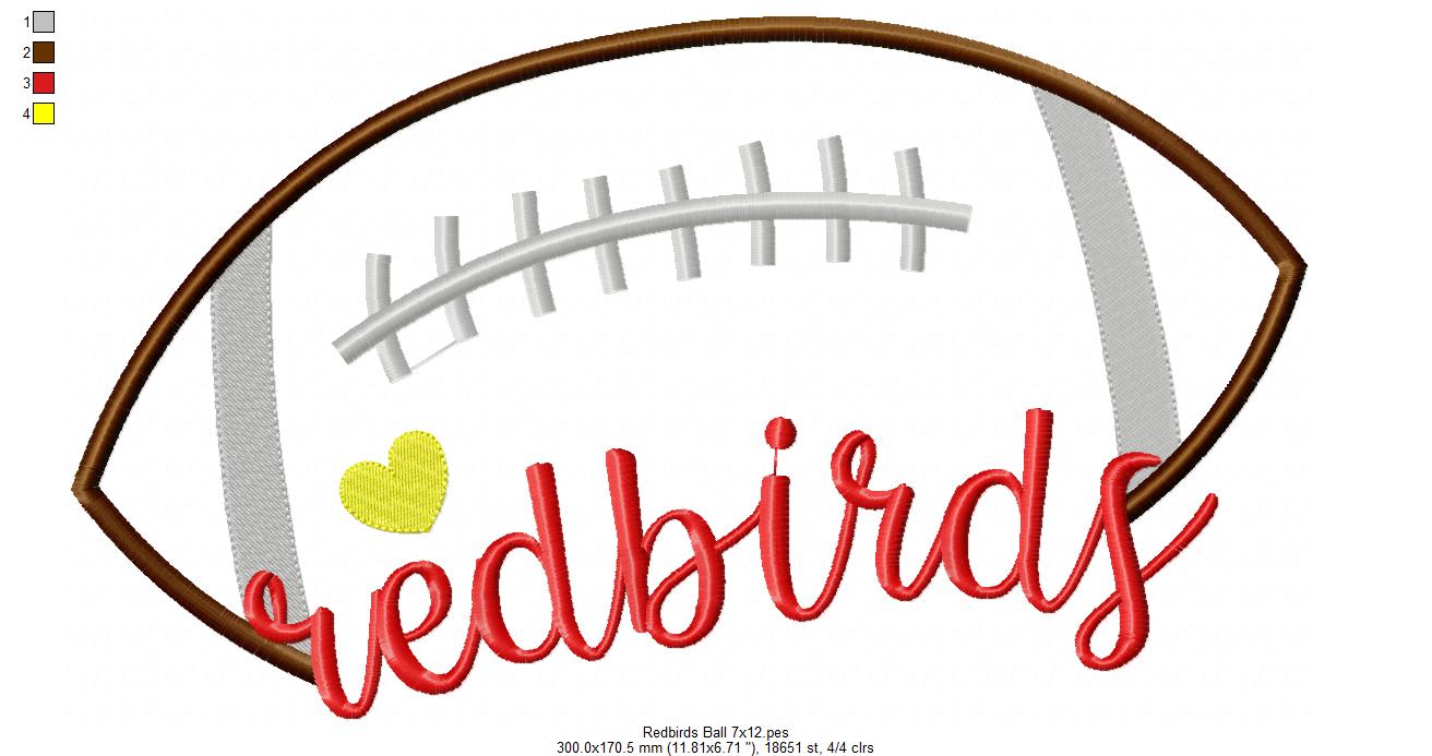 Football Redbirds Ball - Fill Stitch - Machine Wmbroidery Design