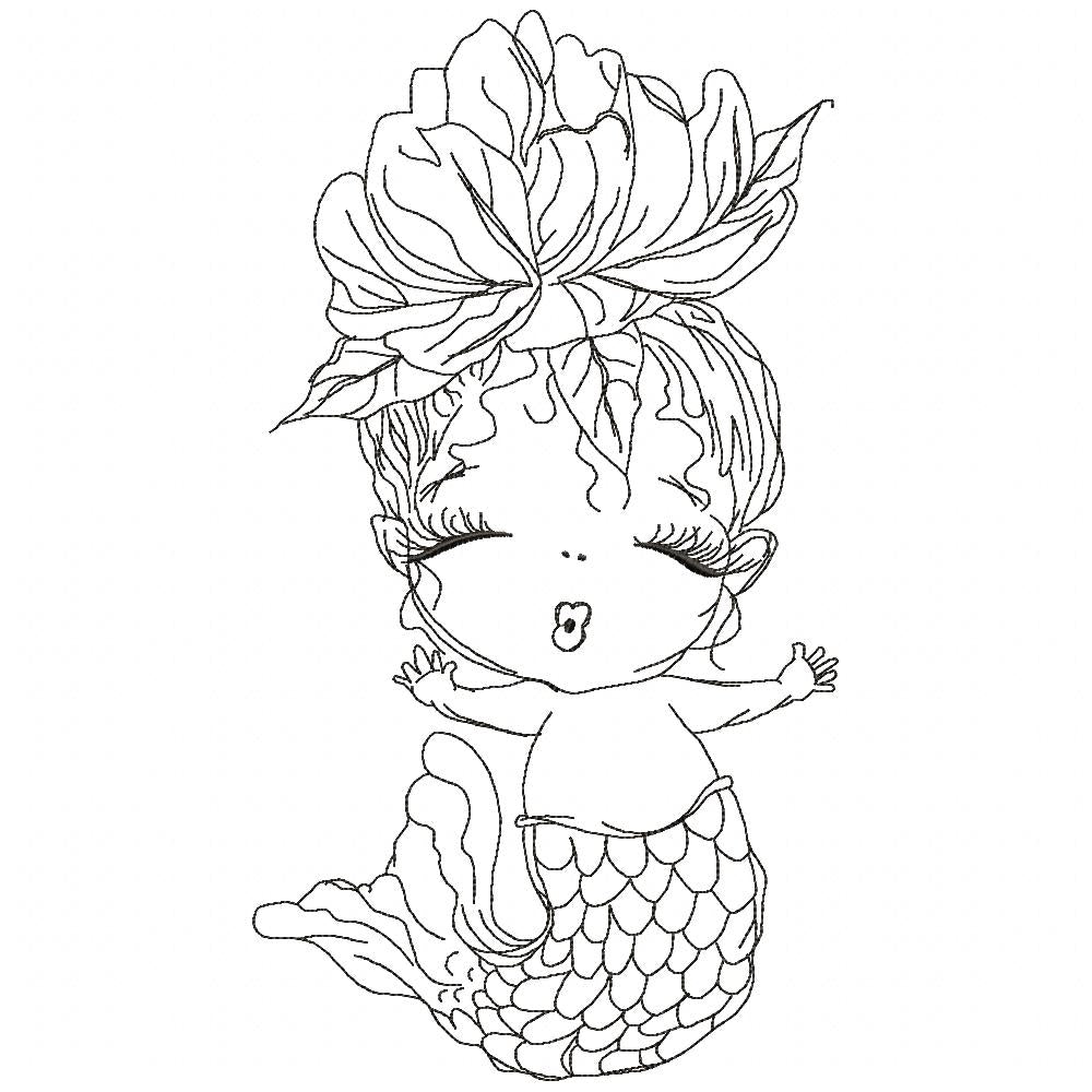 Cute Mermaid - Redwork - Machine Embroidery Design