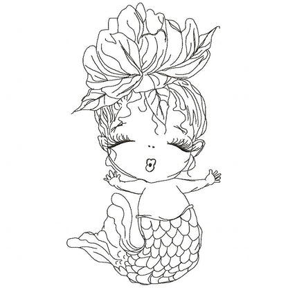 Cute Mermaid - Redwork - Machine Embroidery Design