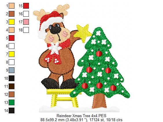 Christmas Reindeer and Tree - Fill Stitch - Machine Embroidery Design