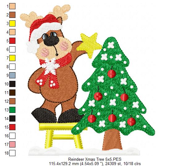 Christmas Reindeer and Tree - Fill Stitch - Machine Embroidery Design