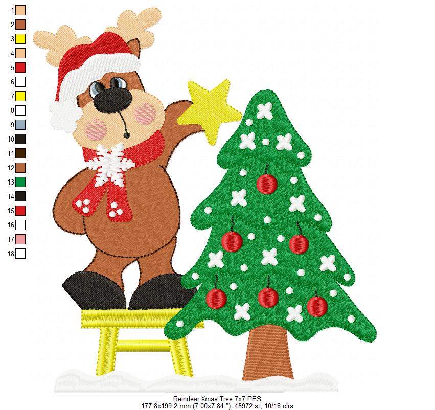 Christmas Reindeer and Tree - Fill Stitch - Machine Embroidery Design