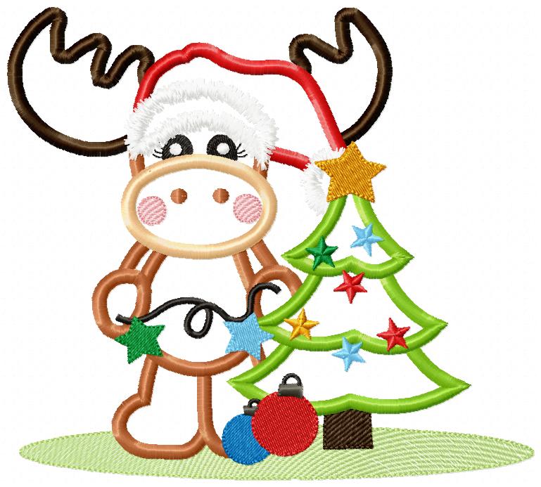 Cute Reindeer & Christmas Tree – Applique – Machine Embroidery Design