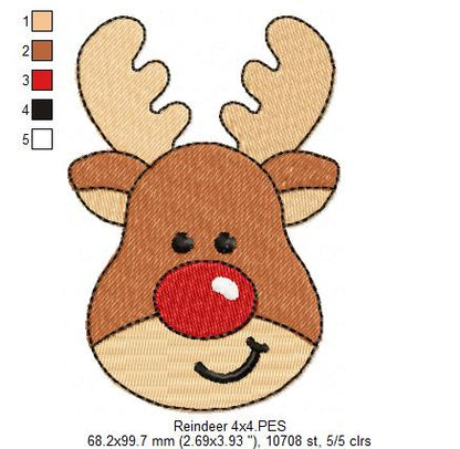 Red-Nosed Reindeer 🦌❤️ – Fill Stitch - Machine Embroidery Design for Christmas