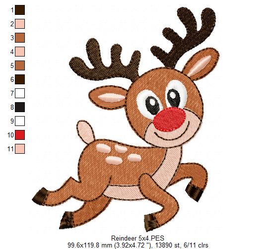 Cute Reindeer Joy – Fill Stitch – Machine Embroidery Design