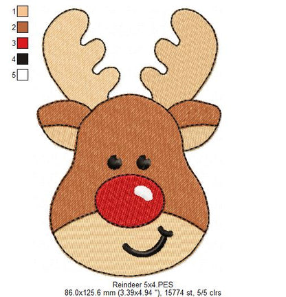 Red-Nosed Reindeer 🦌❤️ – Fill Stitch - Machine Embroidery Design for Christmas
